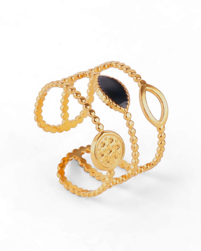 TAAHIRA Dainty Gold Beaded French Adjustable Ring - Image 1